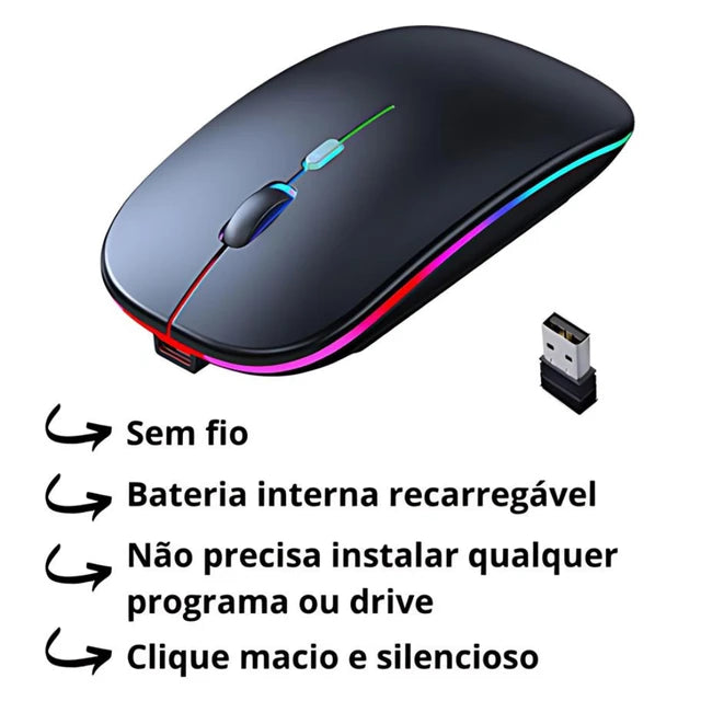 Mouse Wireless Recarregável Led sem fio black