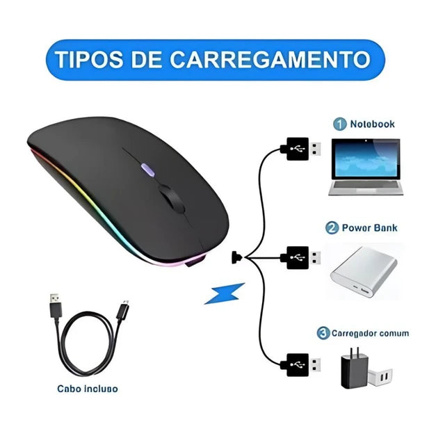 Mouse Wireless Recarregável Led sem fio black