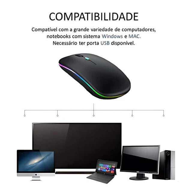 Mouse Wireless Recarregável Led sem fio black