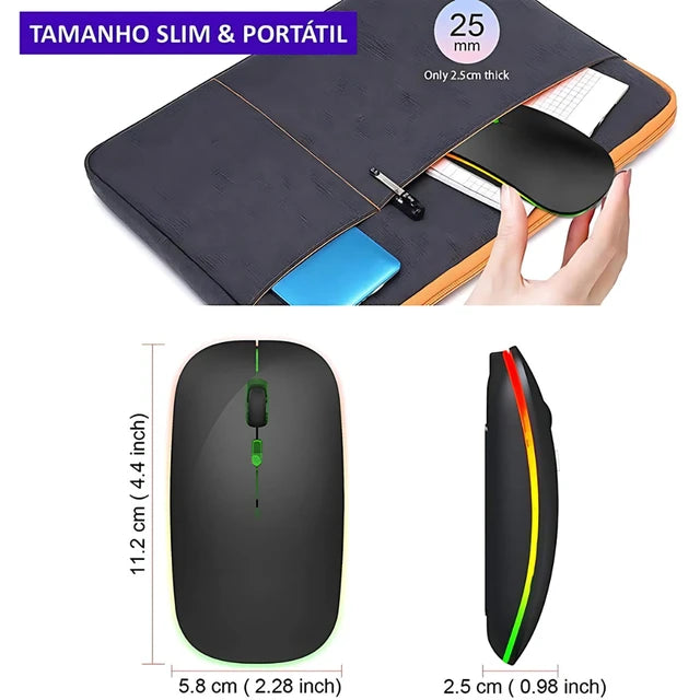 Mouse Wireless Recarregável Led sem fio black