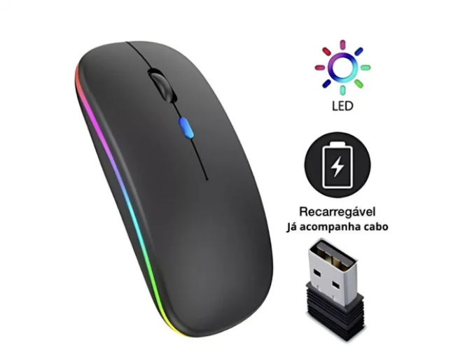 Mouse Wireless Recarregável Led sem fio black