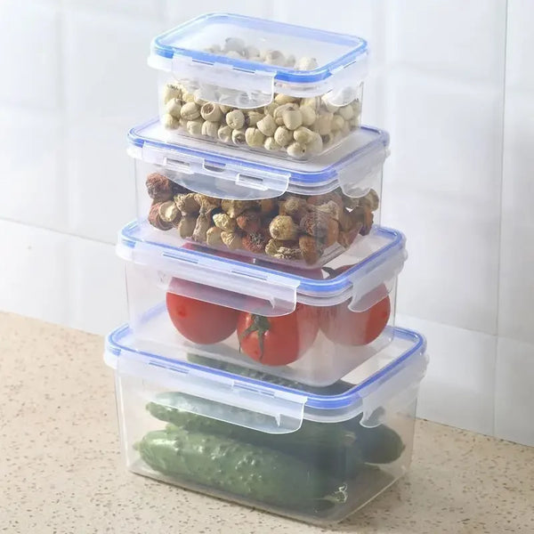 Caixa de armazenamento retangular selada para geladeira com tampa Caixa de plástico para alimentos frescos aquecida por micro-ondas com tampa
