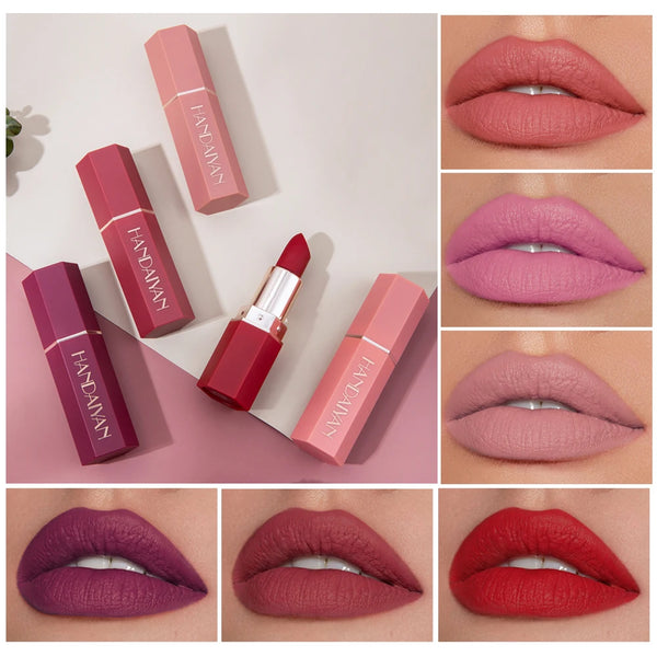 Batom matte de 6 cores, não desbota, copo antiaderente, acabamento aveludado de longa duração, cor de batom matte suave, à prova d'água e à prova de manchas
