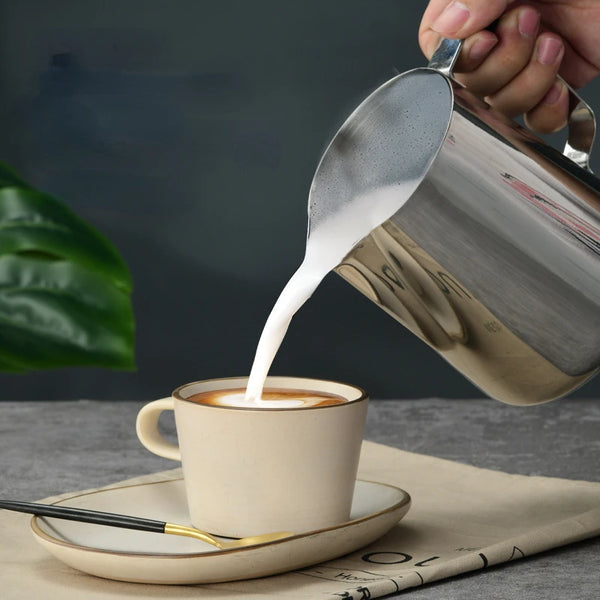 350/600/1000ml Jarras de Leite Moda Prata Aço Inoxidável Artesanal Leite Espumador Jarro Café Latte Espumador Arte Jarro Caneca Copo